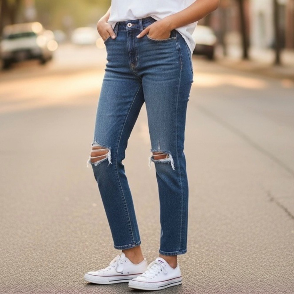 Paige Hoxton High Rise Slim Leg Distressed Blue Premium Denim Jeans Size 31 NWT